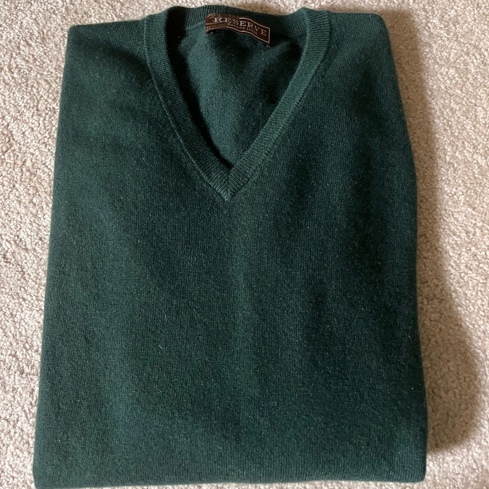 Patrick James RESERVE Men's Deep Green V-Neck Cashmere Sweater